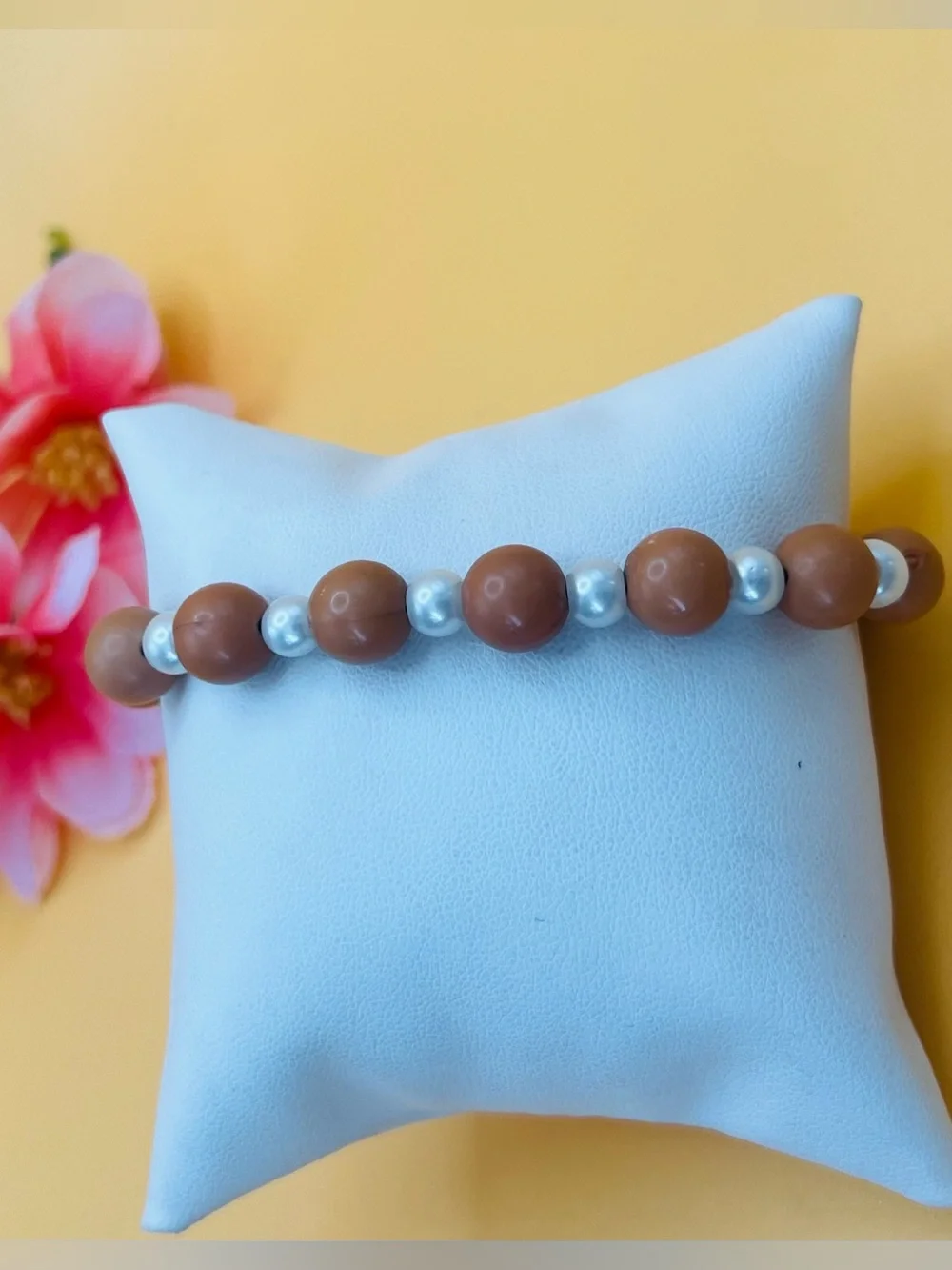 Pearl Accent Brown Beaded Bracelet